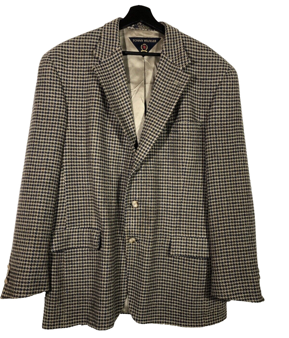 Vintage Tommy Hilfiger Houndstooth Blazer 44L Three-Button USA Union Academia